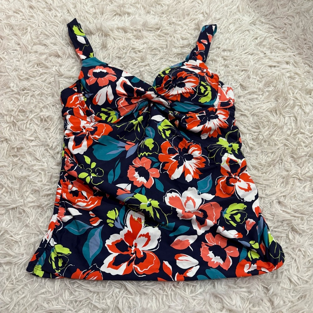 Anne Cole Floral Tankini Swimsuit Top multicolor navy blue size small